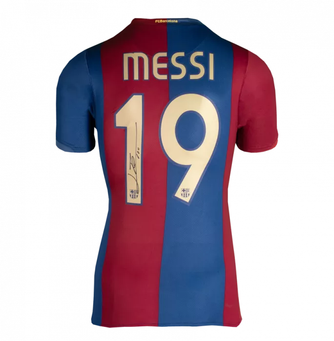 Icons Lionel Messi Official UEFA Champions League Official Back Signed And Framed FC Barcelona 2006-07 Home Shirt