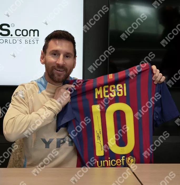 Icons Lionel Messi Official UEFA Champions League Official Back Signed And Framed FC Barcelona 2011-12 Home Shirt