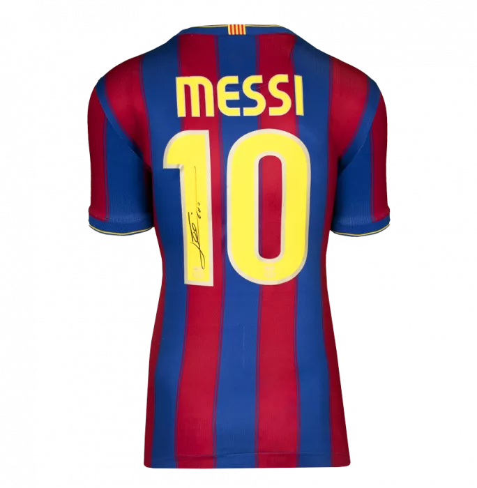 Icons Lionel Messi Official UEFA Champions League Official Back Signed And Framed FC Barcelona 2009-10 Home Shirt