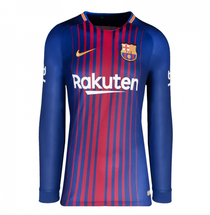 Icons Lionel Messi Official UEFA Champions League Official Back Signed And Hero Framed FC Barcelona 2017-18 Home Shirt
