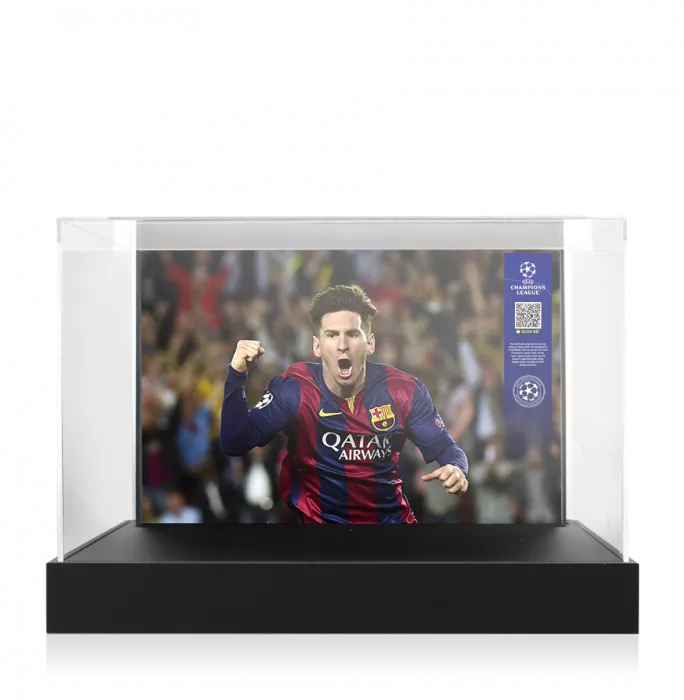 Icons Lionel Messi Official UEFA Champions League Signed Adidas F50 Pro FG Firm Ground Boot In Photo Acrylic Case: Option 1