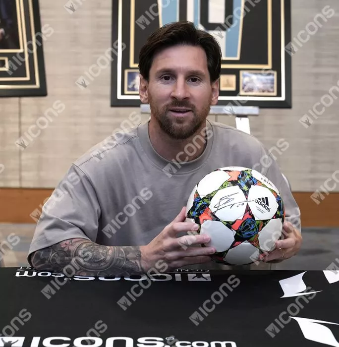 Icons Lionel Messi Official UEFA Champions League Signed 2015 UEFA Champions League Final Football In Acrylic Case