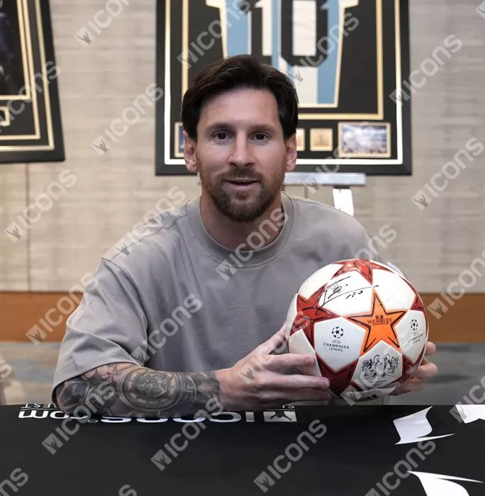 Icons Lionel Messi Official UEFA Champions League Signed 2011 UEFA Champions League Final Football In Acrylic Case