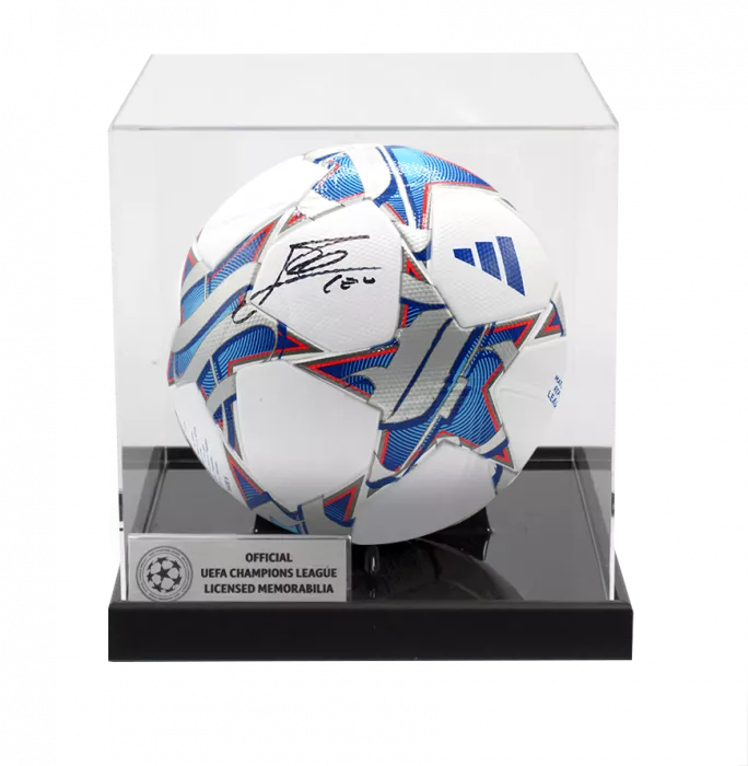 icons Lionel Messi Official UEFA Champions League Signed Football In Acrylic Case