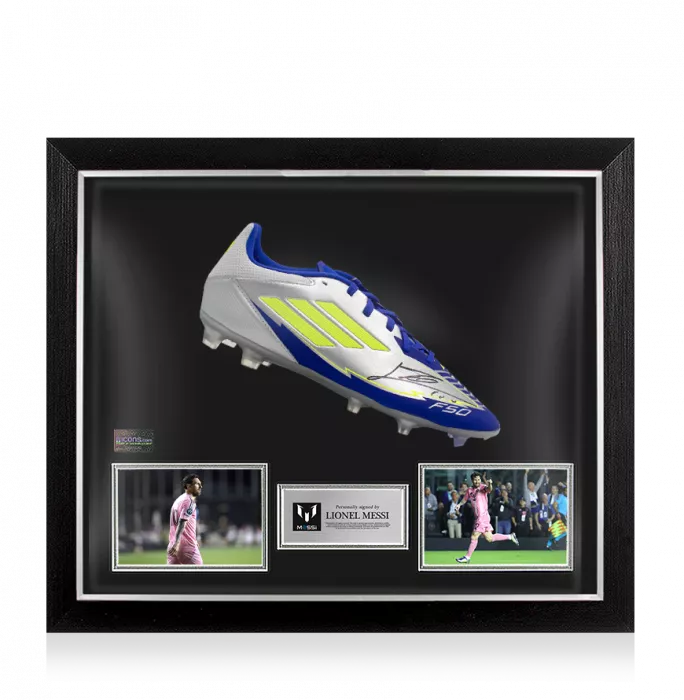 icons Lionel Messi Signed Adidas F50 X Boot In Bubble Frame: Option 1