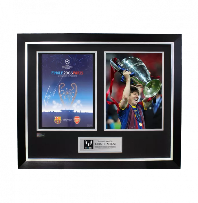 icons Lionel Messi Signed and Framed 2006 UEFA Champions League Final Programme