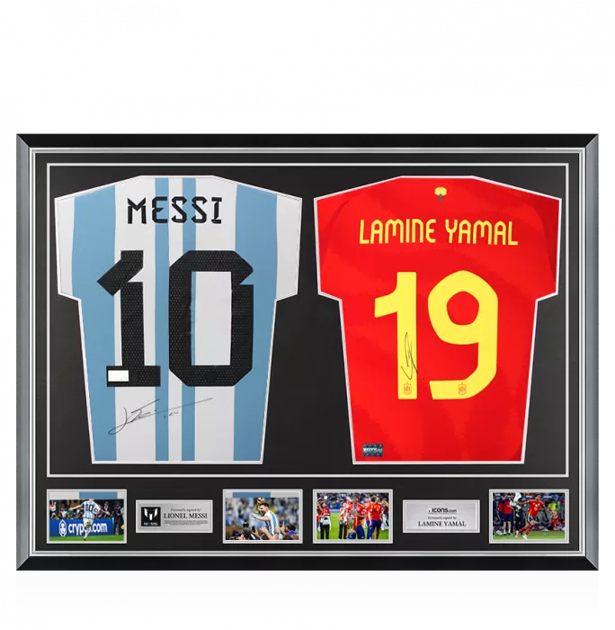 icons Lionel Messi Signed Argentina & Lamine Yamal Signed Spain Shirts In Classic Dual Frame