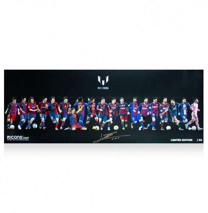 Icons Lionel Messi Signed Career Montage Poster - Letterbox Size 40cm X 104cm