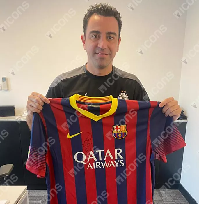 Icons Lionel Messi Xavi & Andres Iniesta Official FC Barcelona Front Signed And Framed 2013-14 Home Shirt