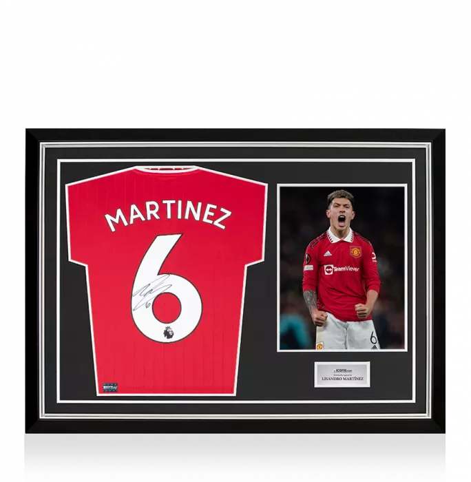 icons Lisandro Martinez Back Signed Manchester United 2022-23 Home Shirt In Hero Frame: Option 1