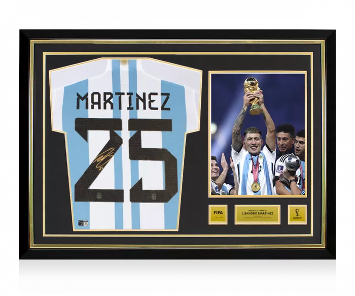 icons Lisandro Martinez Official 2022 FIFA World Cup™ Back Signed and Hero Framed Argentina 2022 Home Shirt