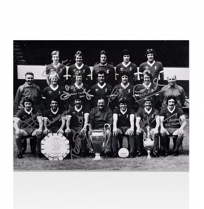 Icons Liverpool 1977 Squad Signed Black And White Photo: Double Winners