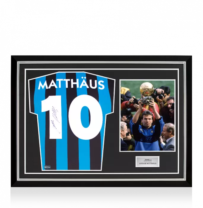icons Lothar Matthaus Back Signed Internazionale 1990 Home Shirt In Hero Frame: Option 1