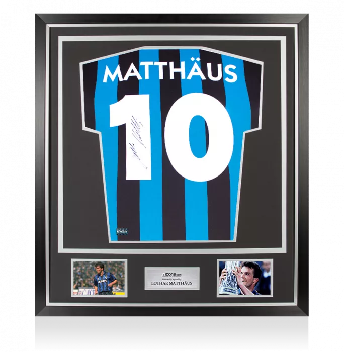 icons Lothar Matthaus Back Signed Internazionale 1990 Home Shirt In Classic Frame