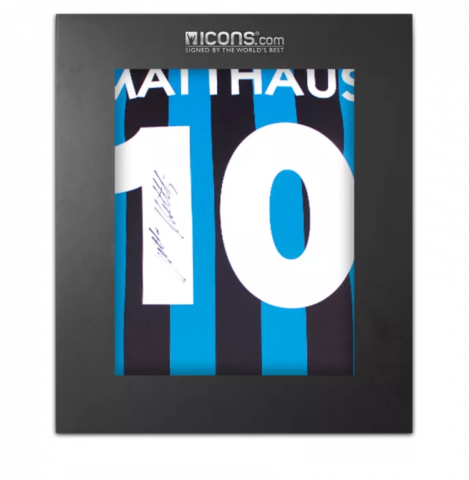 icons Lothar Matthaus Back Signed Internazionale 1990 Home Shirt In Deluxe Packaging