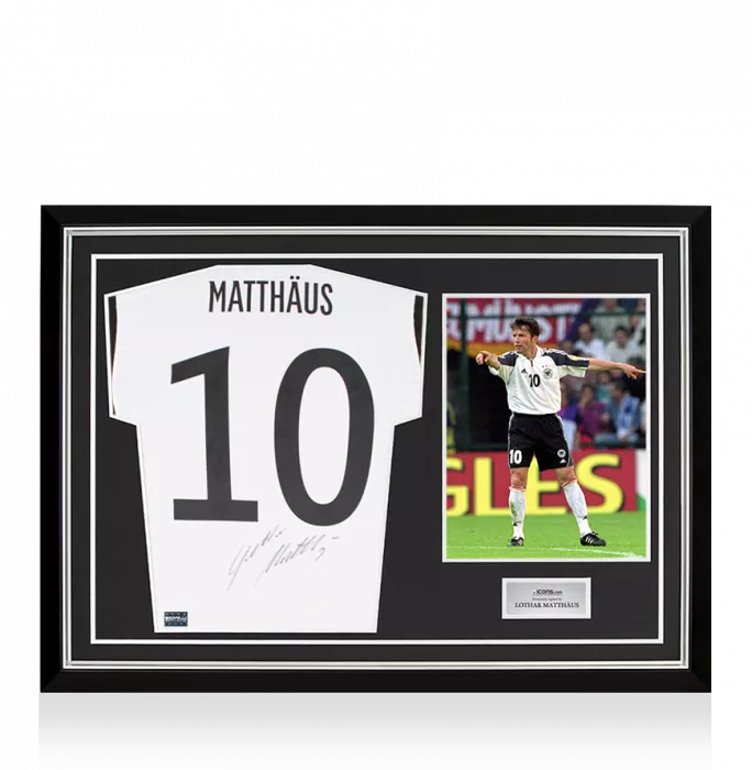 icons Lothar Matthaus Back Signed Modern Germany Home Shirt: Signed Under Number In Hero Frame: Option 1