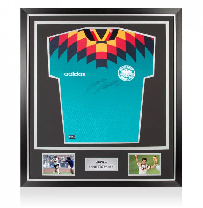 icons Lothar Matthaus Front Signed Germany 1994-96 Away Shirt In Classic Frame