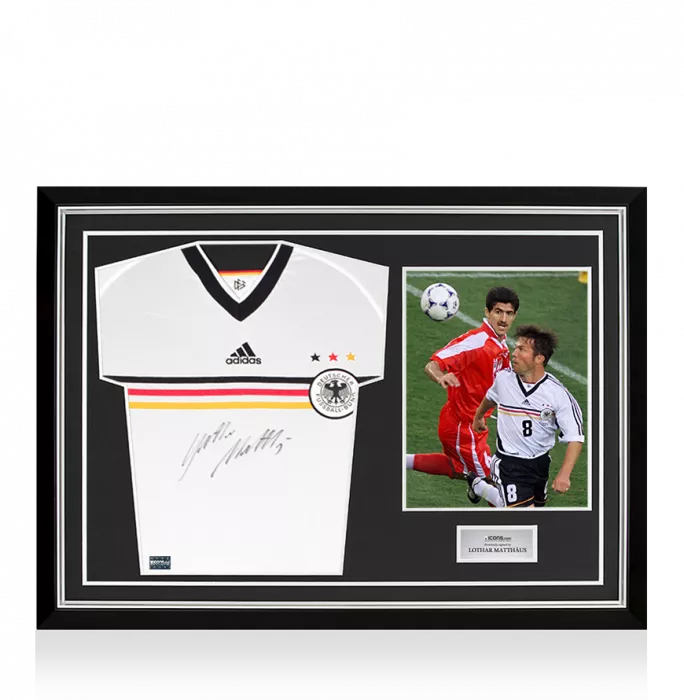 icons Lothar Matthaus Front Signed Germany 1998-00 Home Shirt In Hero Frame: Option 1