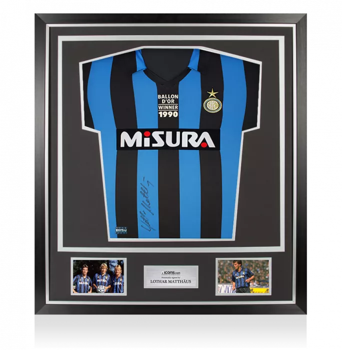 icons Lothar Matthaus Front Signed Internazionale 1990 Home Shirt - Ballon d'Or Edition In Classic Frame
