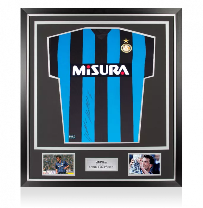 icons Lothar Matthaus Front Signed Internazionale 1990 Home Shirt In Classic Frame