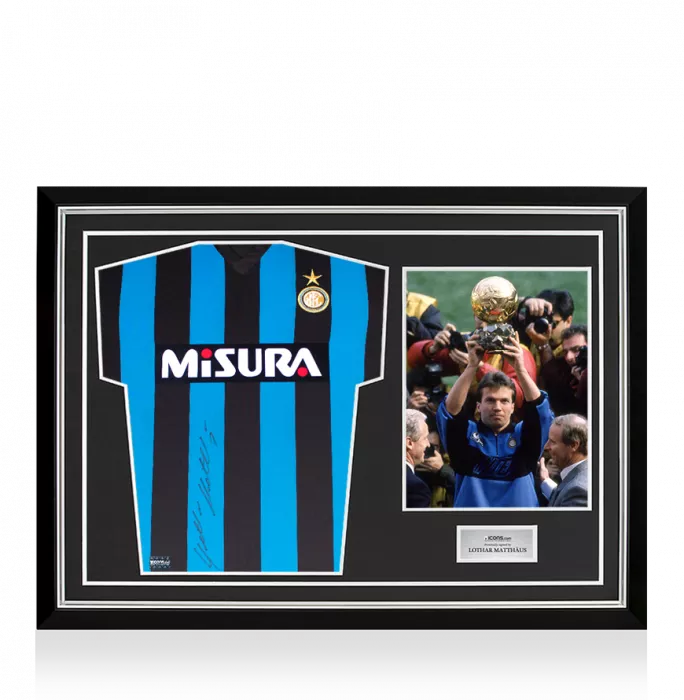 icons Lothar Matthaus Front Signed Internazionale 1990 Home Shirt In Hero Frame: Option 1