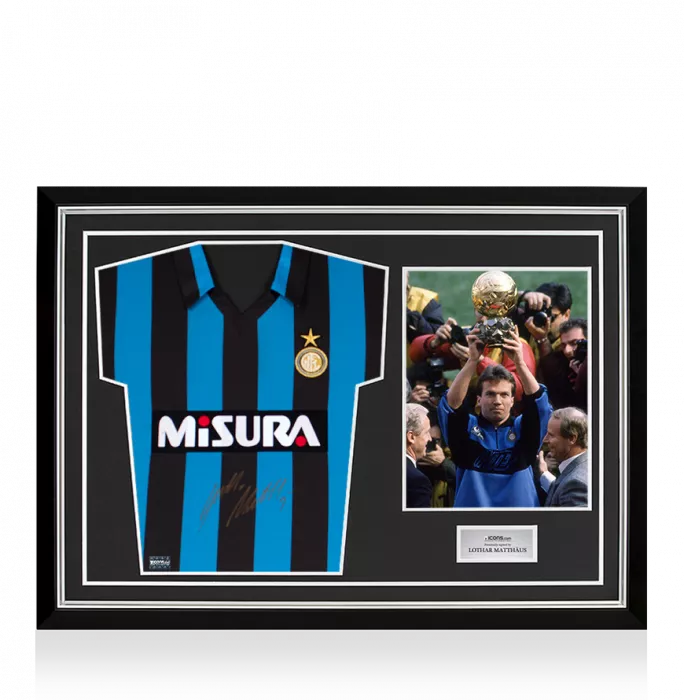 icons Lothar Matthaus Front Signed Internazionale 1990 Home Shirt In Hero Frame: Option 1