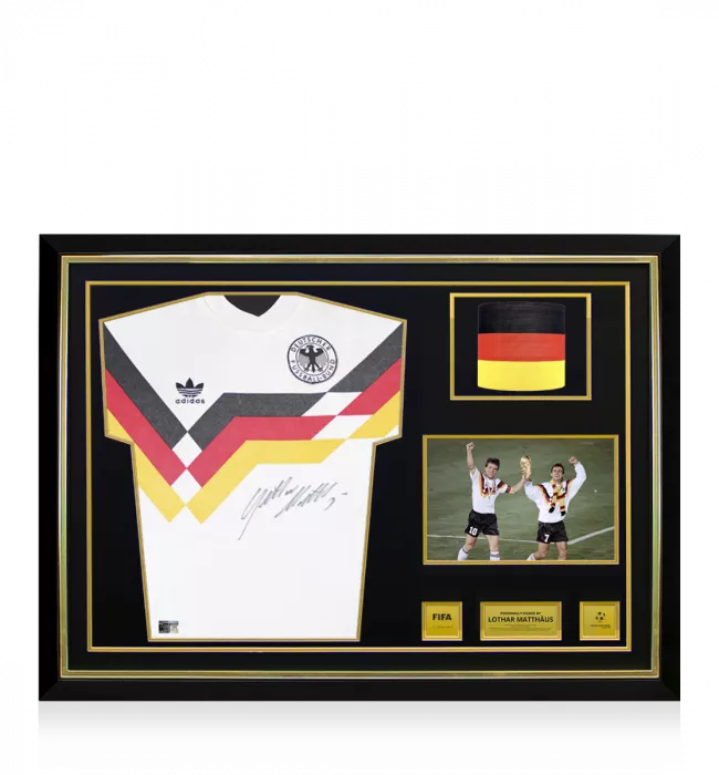 icons Lothar Matthaus Official 1990 FIFA World Cup™ Front Signed and Hero Framed Germany 1988-90 Home Shirt: 1990 FIFA World Cup Winning Captain Edition