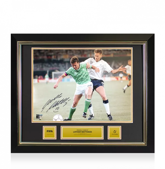 Icons Lothar Matthaus Official 1990 FIFA World Cup™ Signed And Framed Germany Photo: Semi-Final Vs England