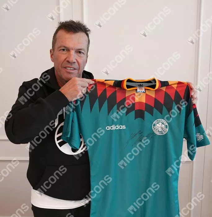 Icons Lothar Matthaus Official 1994 FIFA World Cup™ Front Signed And Hero Framed Germany 1994-96 Away Shirt