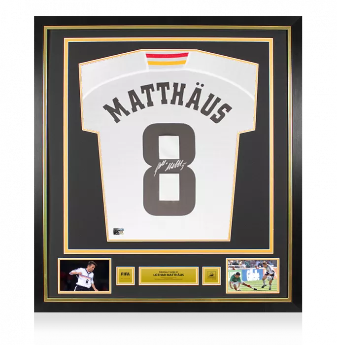icons Lothar Matthaus Official 1998 FIFA World Cup™ Back Signed and Framed Germany 1998-00 Home Shirt