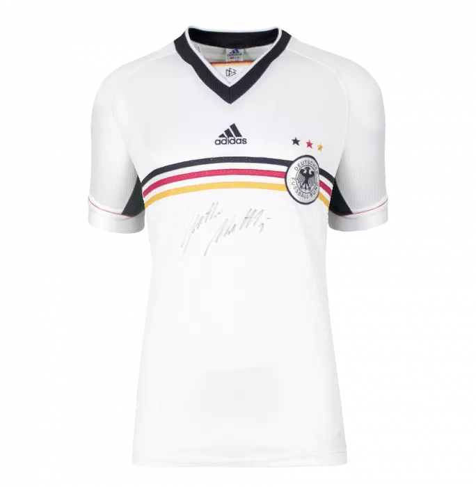 Icons Lothar Matthaus Official 1998 FIFA World Cup™ Front Signed And Framed Germany 1998-00 Home Shirt