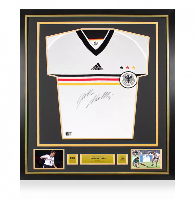 icons Lothar Matthaus Official 1998 FIFA World Cup™ Front Signed and Framed Germany 1998-00 Home Shirt