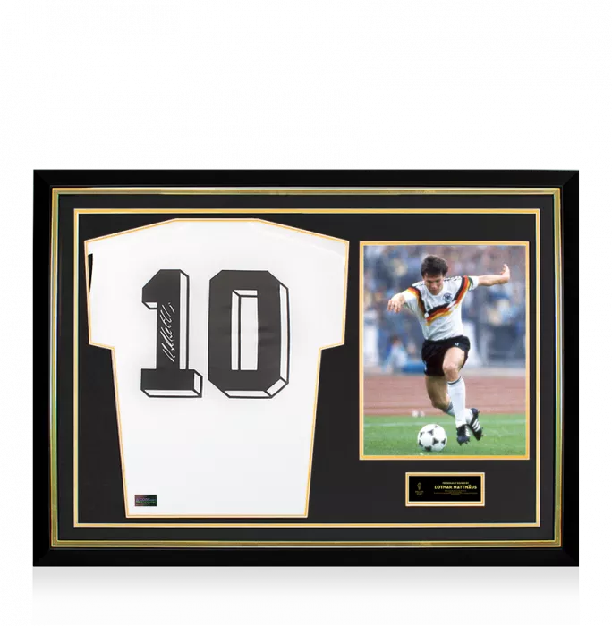 icons Lothar Matthaus Official Ballon d'Or™ Back Signed and Hero Framed Germany Modern Home Shirt