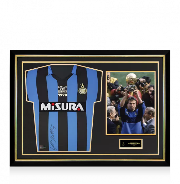 icons Lothar Matthaus Official Ballon d'Or™ Front Signed and Hero Framed Internazionale 1990 Home Shirt - Ballon d'Or Edition