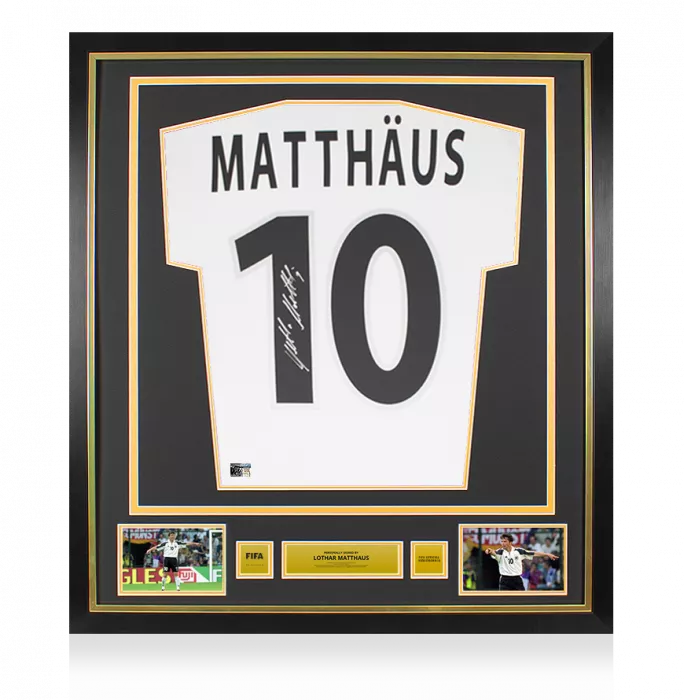 icons Lothar Matthaus Official FIFA World Cup™ Back Signed and Framed Germany 2000-02 Home Shirt