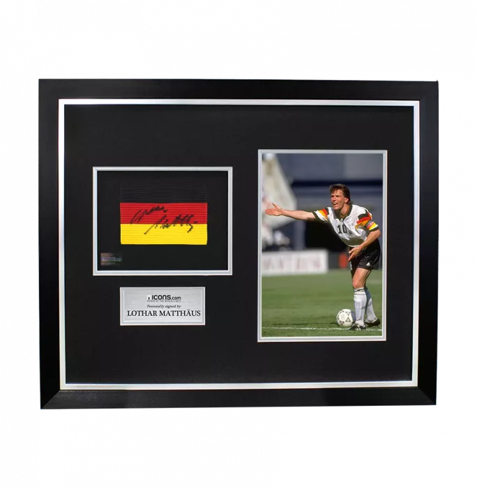 icons Lothar Matthaus Signed and Framed Germany Captain's Armband