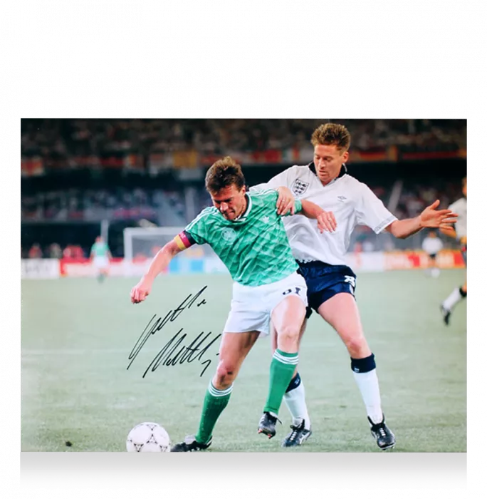 Icons Lothar Matthaus Signed Germany Photo In Black Wooden Frame: 1990 FIFA World Cup Semi-Final Vs England