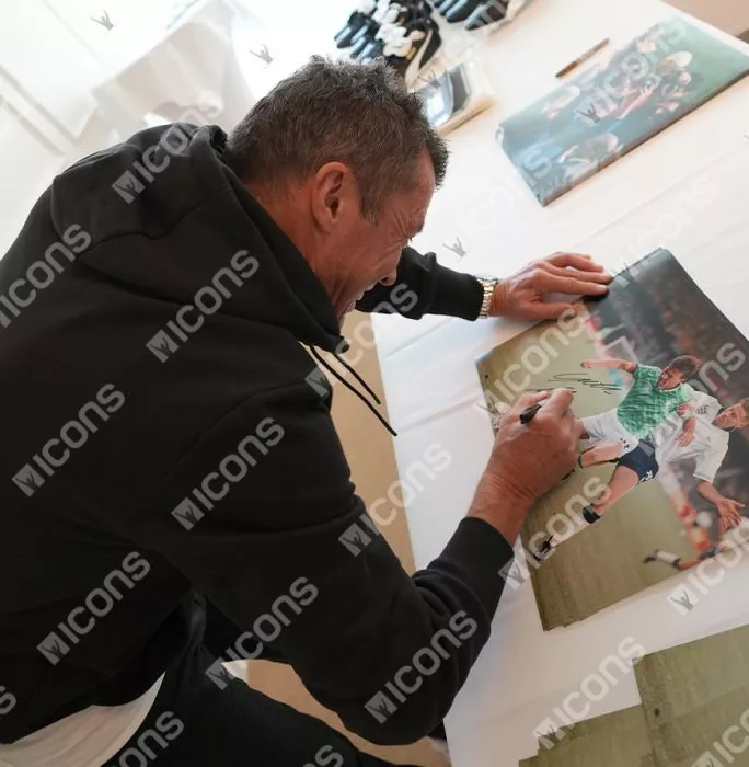 Icons Lothar Matthaus Signed Germany Photo In Black Wooden Frame: 1990 FIFA World Cup Semi-Final Vs England