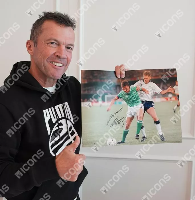 Icons Lothar Matthaus Signed Germany Photo In Black Wooden Frame: 1990 FIFA World Cup Semi-Final Vs England
