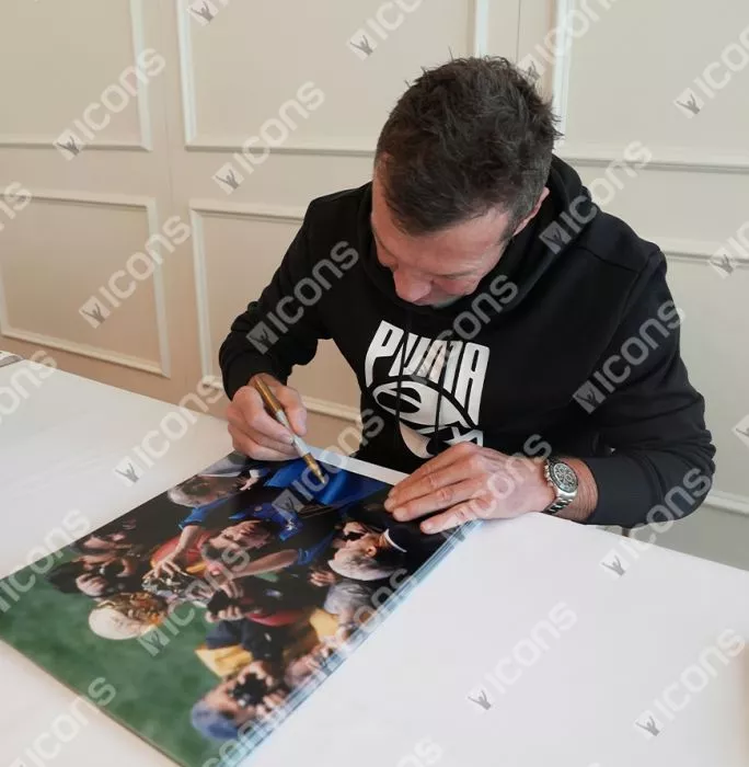 Icons Lothar Matthaus Signed Internazionale Photo In Black Wooden Frame: 1990 Ballon D'Or Winner