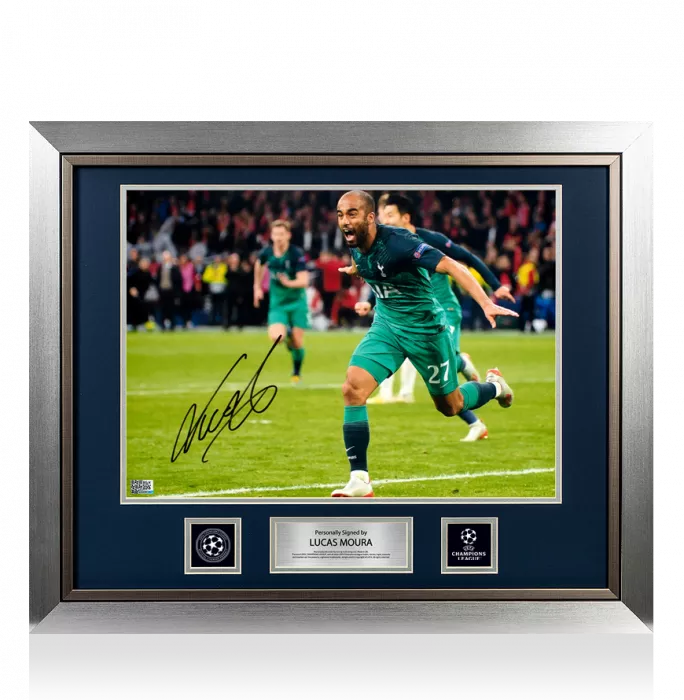 icons Lucas Moura Official UEFA Champions League Signed and Framed Tottenham Hotspur Photo: Semi Final Goal vs Ajax