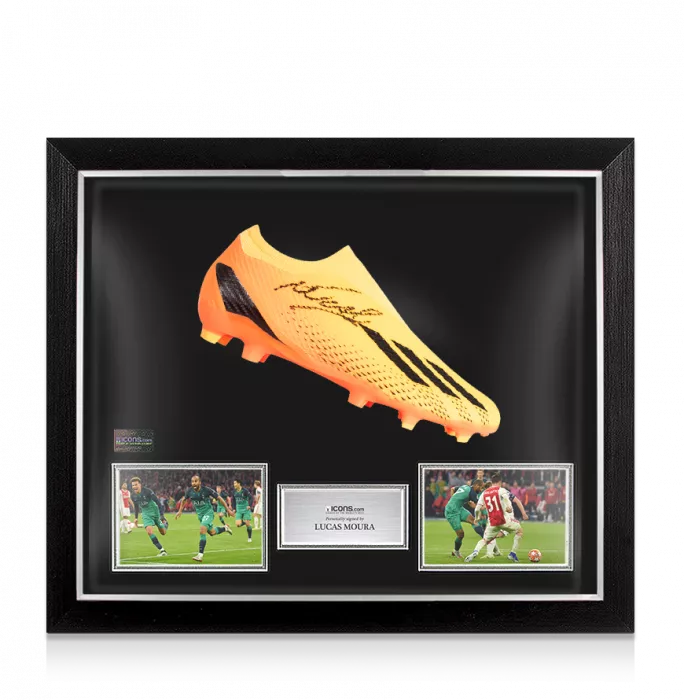 icons Lucas Moura Signed Orange Adidas Boot In Bubble Frame: Option 1