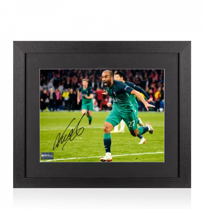 icons Lucas Moura Signed Tottenham Hotspur Photo In Black Wooden Frame: UEFA Champions League Semi Final Goal vs Ajax