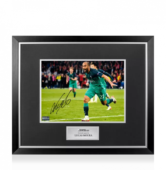icons Lucas Moura Signed Tottenham Hotspur Photo In Premium Photo Frame: UEFA Champions League Semi Final Goal vs Ajax