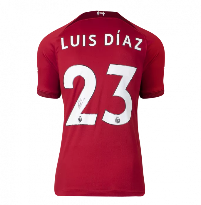 Icons Luis Diaz Back Signed Liverpool 2022-23 Home Shirt In Hero Frame: Option 1