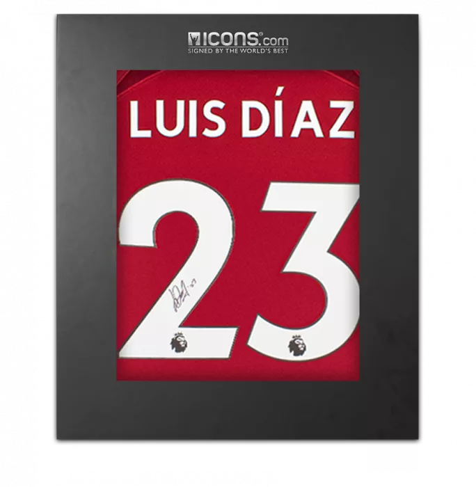 icons Luis Diaz Back Signed Liverpool 2022-23 Home Shirt In Deluxe Packaging