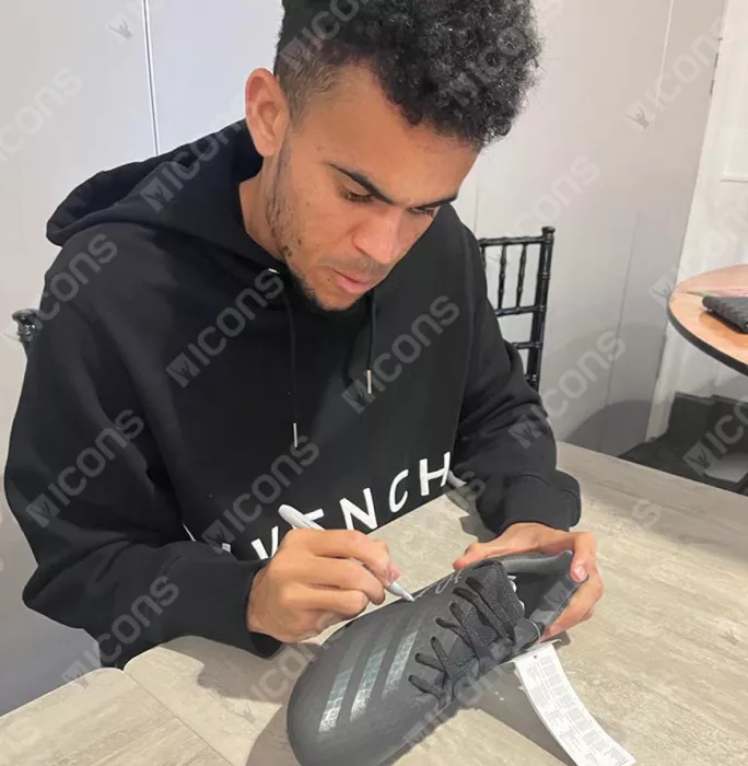 Icons Luis Diaz Signed Black Adidas Boot In Acrylic Case
