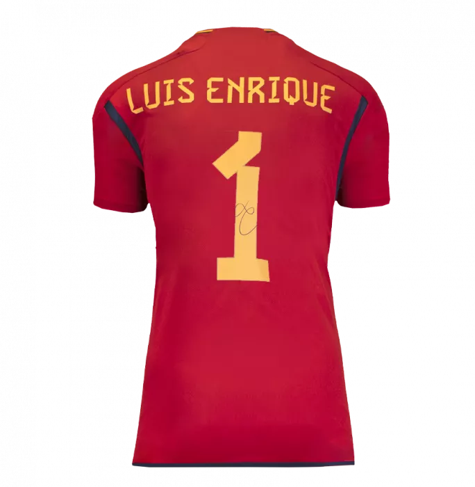 Icons Luis Enrique Back Signed Spain 2022 Home Shirt With Fan Style Numbers In Deluxe Packaging