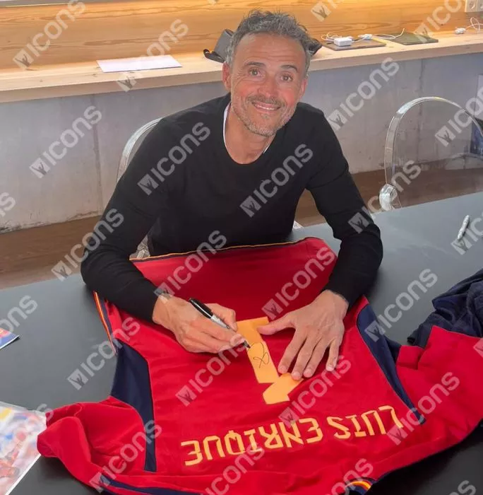 Icons Luis Enrique Back Signed Spain 2022 Home Shirt With Fan Style Numbers In Classic Frame