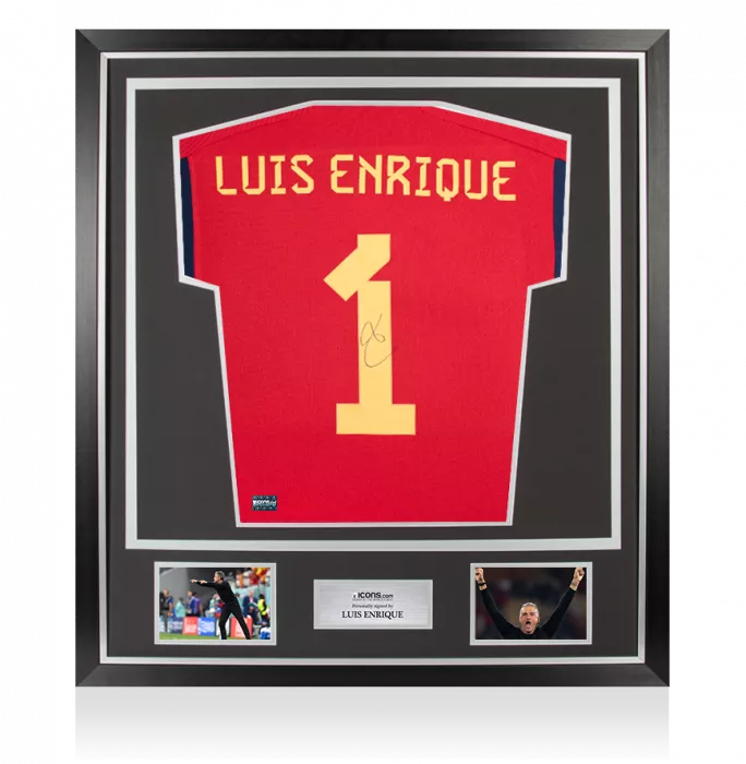 icons Luis Enrique Back Signed Spain 2022 Home Shirt with Fan Style Numbers In Classic Frame